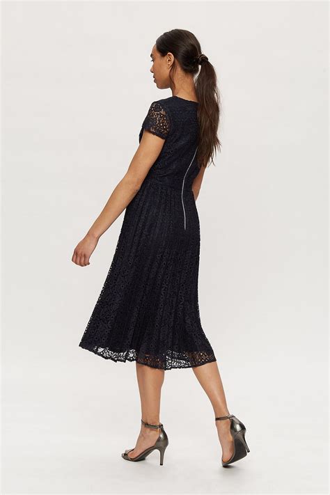 navy lace pleated midi dress.